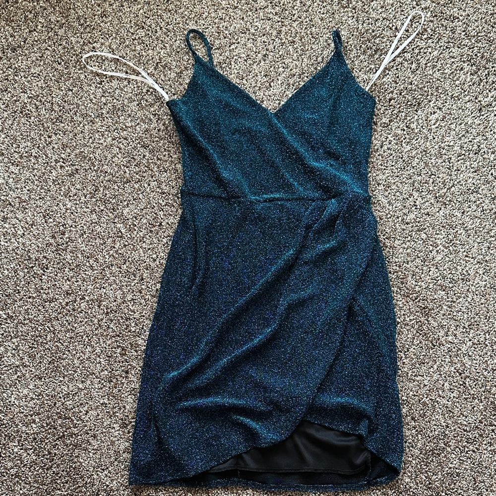 Women’s Teal Sparkle Wrap Mini Dress